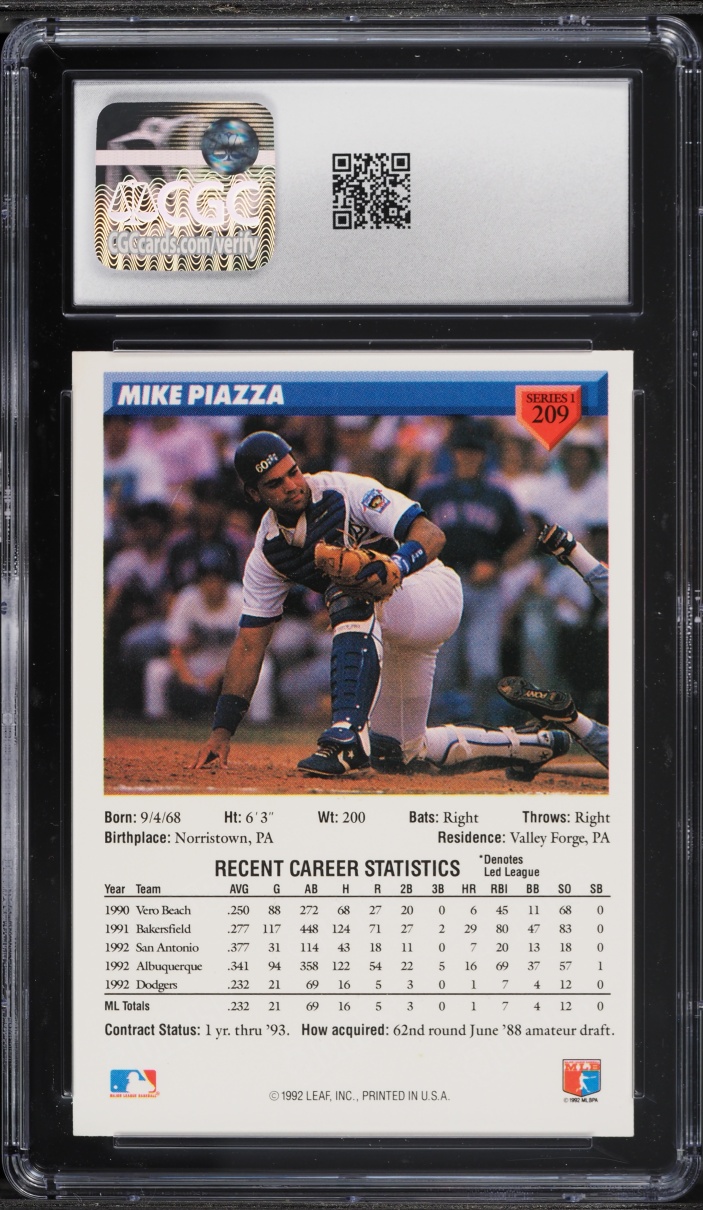 1993 Donruss Mike Piazza ROOKIE #209 CGC 9 MINT