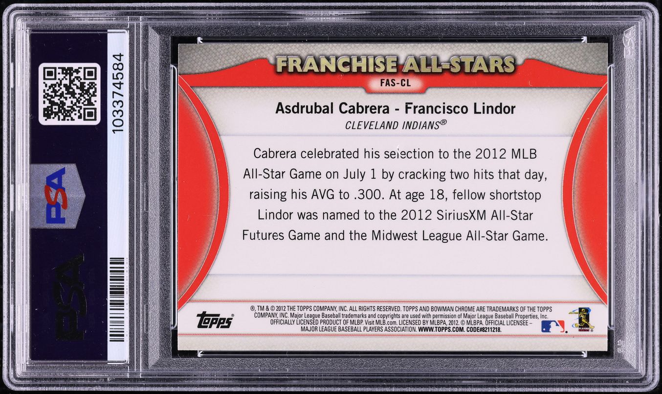 2012 Bowman Chrome Franchise All-Stars Asdrubal Cabrera Francisco Lindor PSA 10