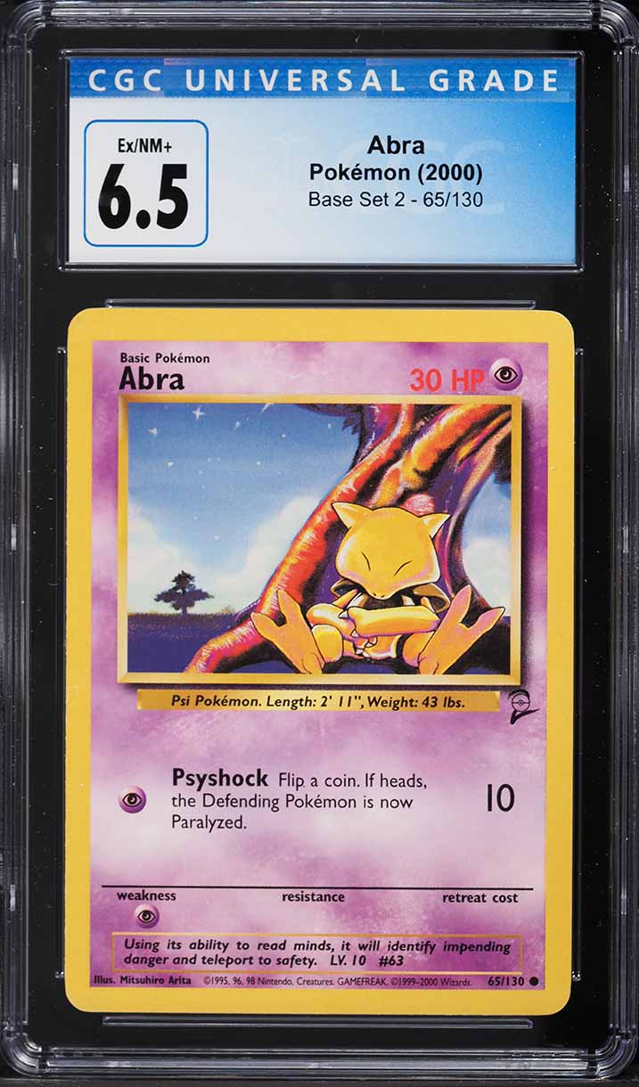 2000 Pokemon Base Set 2 Abra #65 CGC 6.5 EXMT+