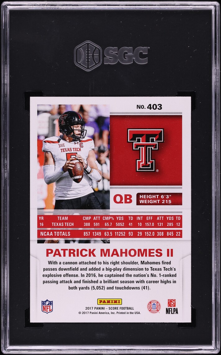 2017 Score Football Patrick Mahomes II ROOKIE #403 SGC 10 GEM MINT