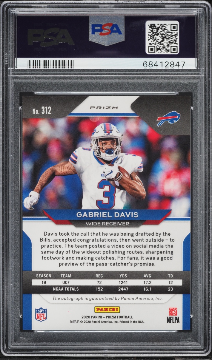 2020 Panini Prizm Gabriel Davis ROOKIE AUTO #312 PSA 10 GEM MINT