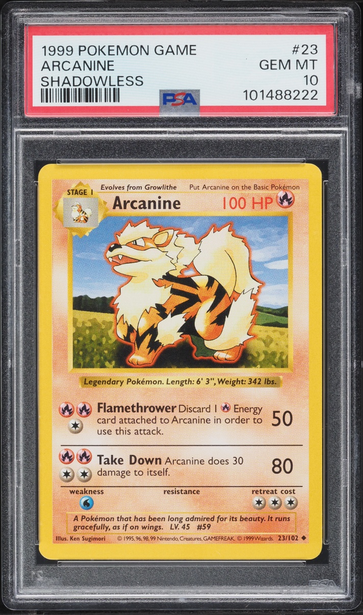 1999 Pokemon Base Set Shadowless Arcanine #23 PSA 10 GEM MINT