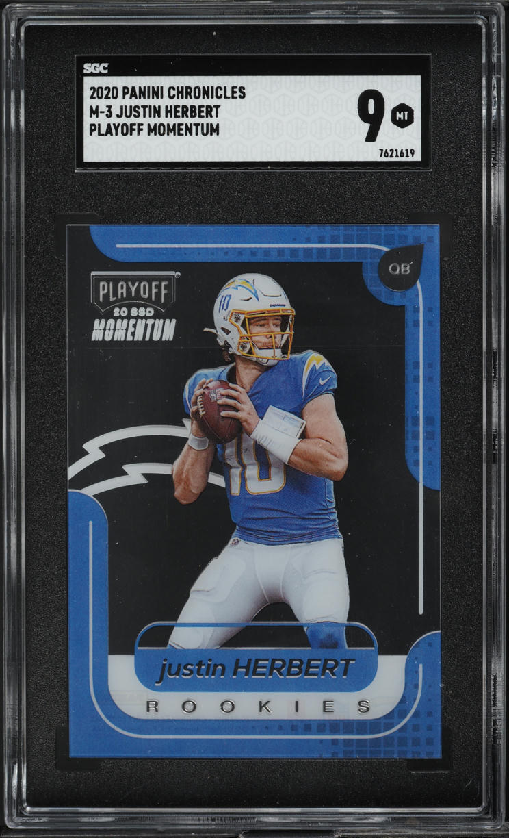 2020 Panini Chronicles Playoff Momentum Justin Herbert ROOKIE #M-3 SGC 9 MINT