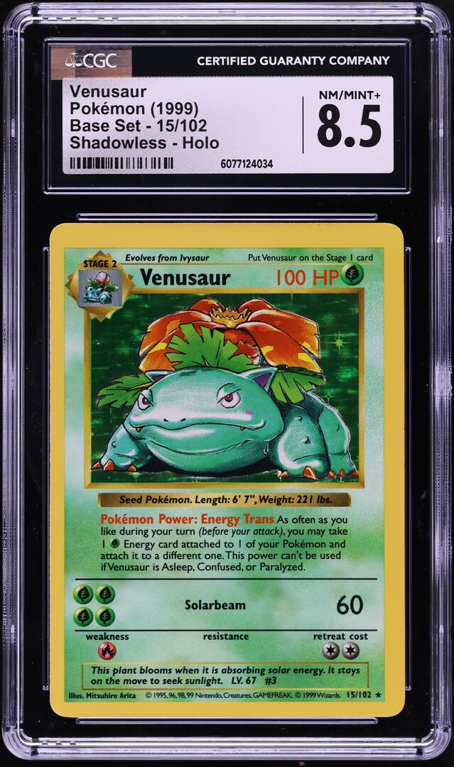1999 Pokemon Base Set Shadowless Holo Venusaur #15 CGC 8.5 NM-MT+
