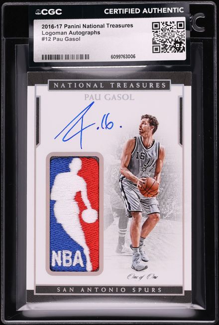 2016 Panini National Treasures Pau Gasol NBA LOGOMAN PATCH AUTO 1/1 #12 CGC AUTH