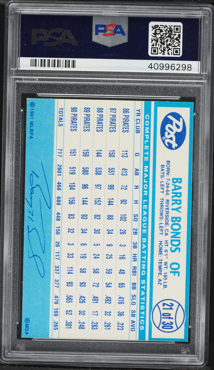 1991 Post Cereal Barry Bonds #21 PSA 8 NM-MT