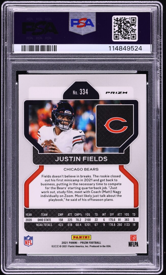 2021 Panini Prizm Red Ice Justin Fields ROOKIE #334 PSA 9 MINT