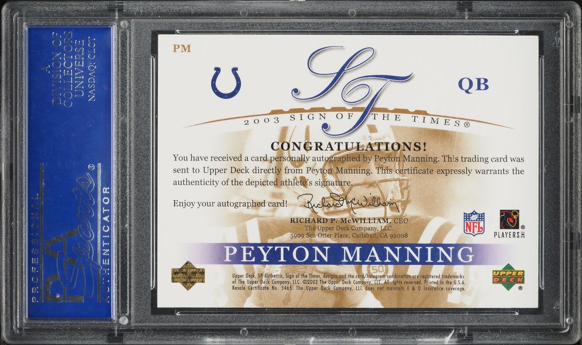 2003 Sp Authentic Sign Of The Times Gold Peyton Manning AUTO 1/25 #PM PSA 9 MINT - Photo 2