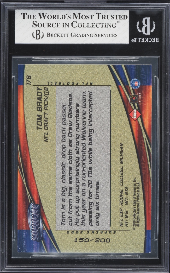 2000 Collector's Edge Supreme Hologold Tom Brady ROOKIE /200 BGS 5.5 EX+ - Photo 2