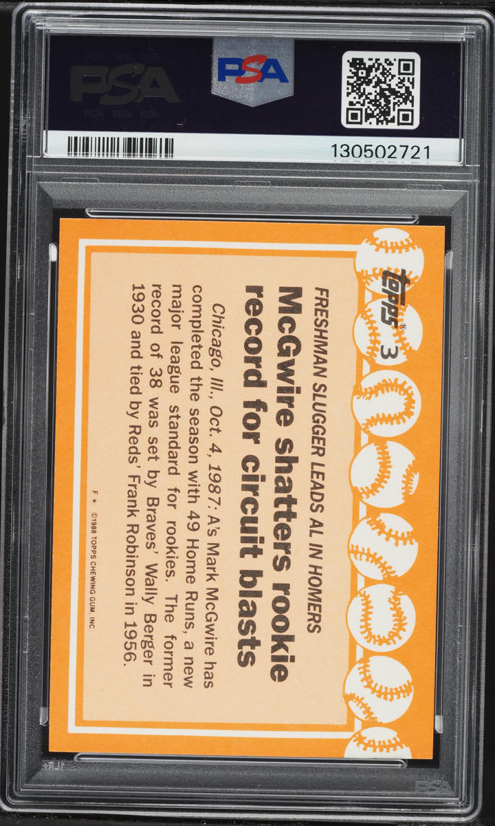 1988 Topps Tiffany No White Triangle Mark McGwire #3 PSA 10 GEM MINT