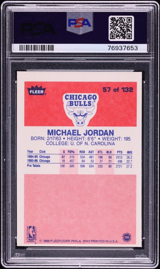 1986 Fleer Basketball Michael Jordan ROOKIE #57 PSA 9(oc) MINT