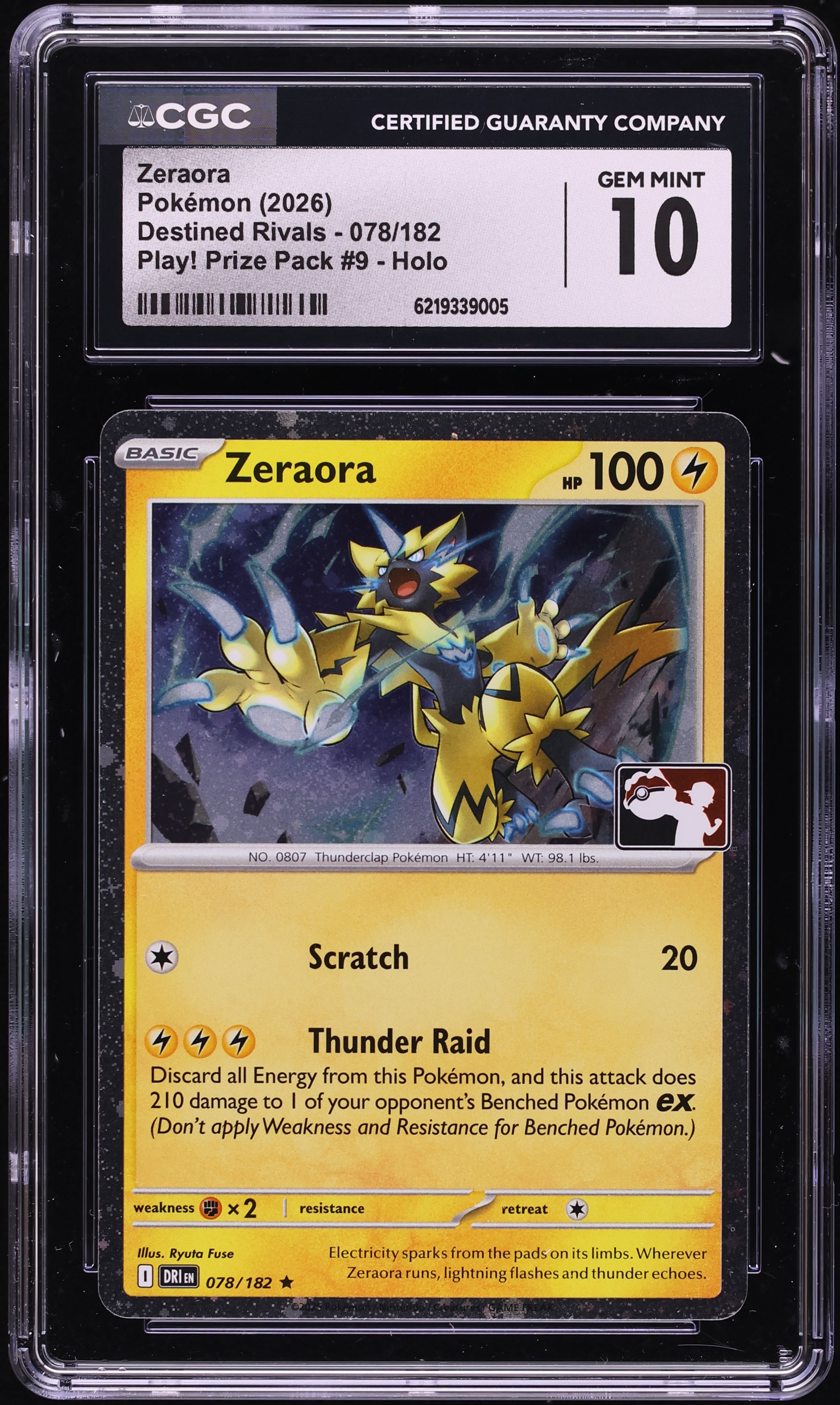 2026 Pokemon Mega Evolution Destined Rivals Play! Prize Holo Zeraora #78 CGC 10 GEM MINT