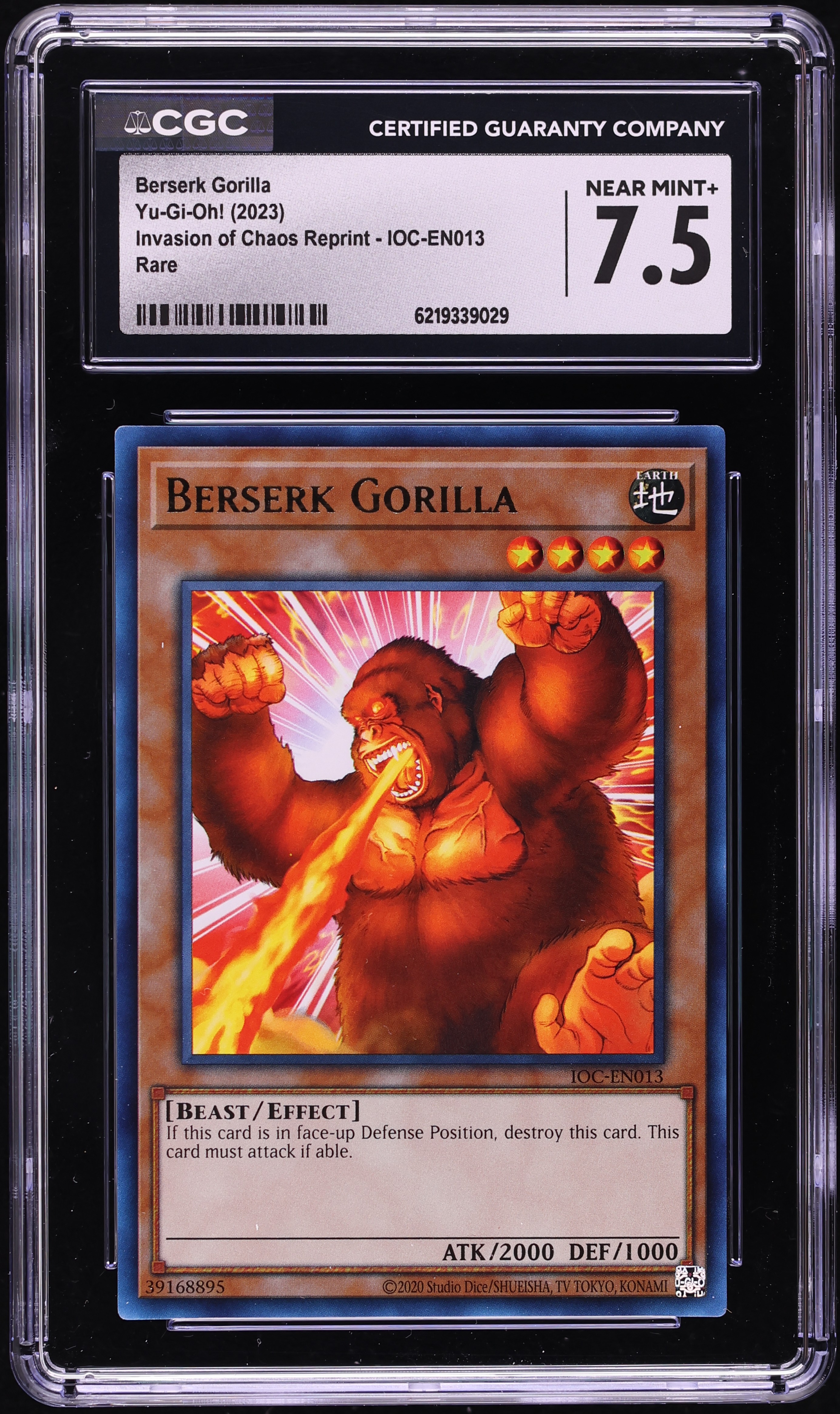 2023 Yu-Gi-Oh! Invasion Of Chaos Reprint Berserk Gorilla #IOC-EN013 CGC 7.5 NRMT+