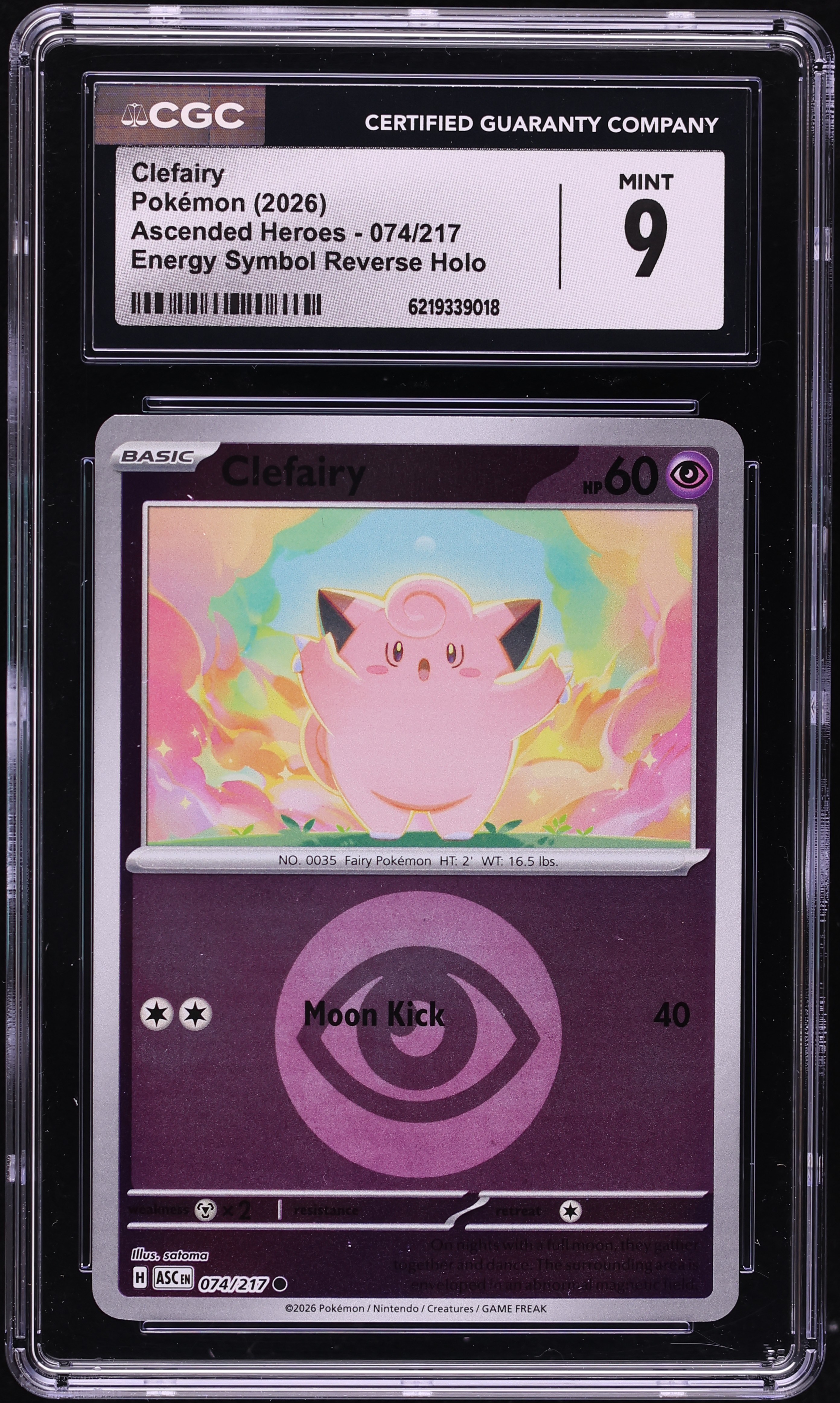 2026 Pokemon Mega Evolution Ascended Heroes Energy Symbol Reverse Holo Clefairy #74 CGC 9 MINT