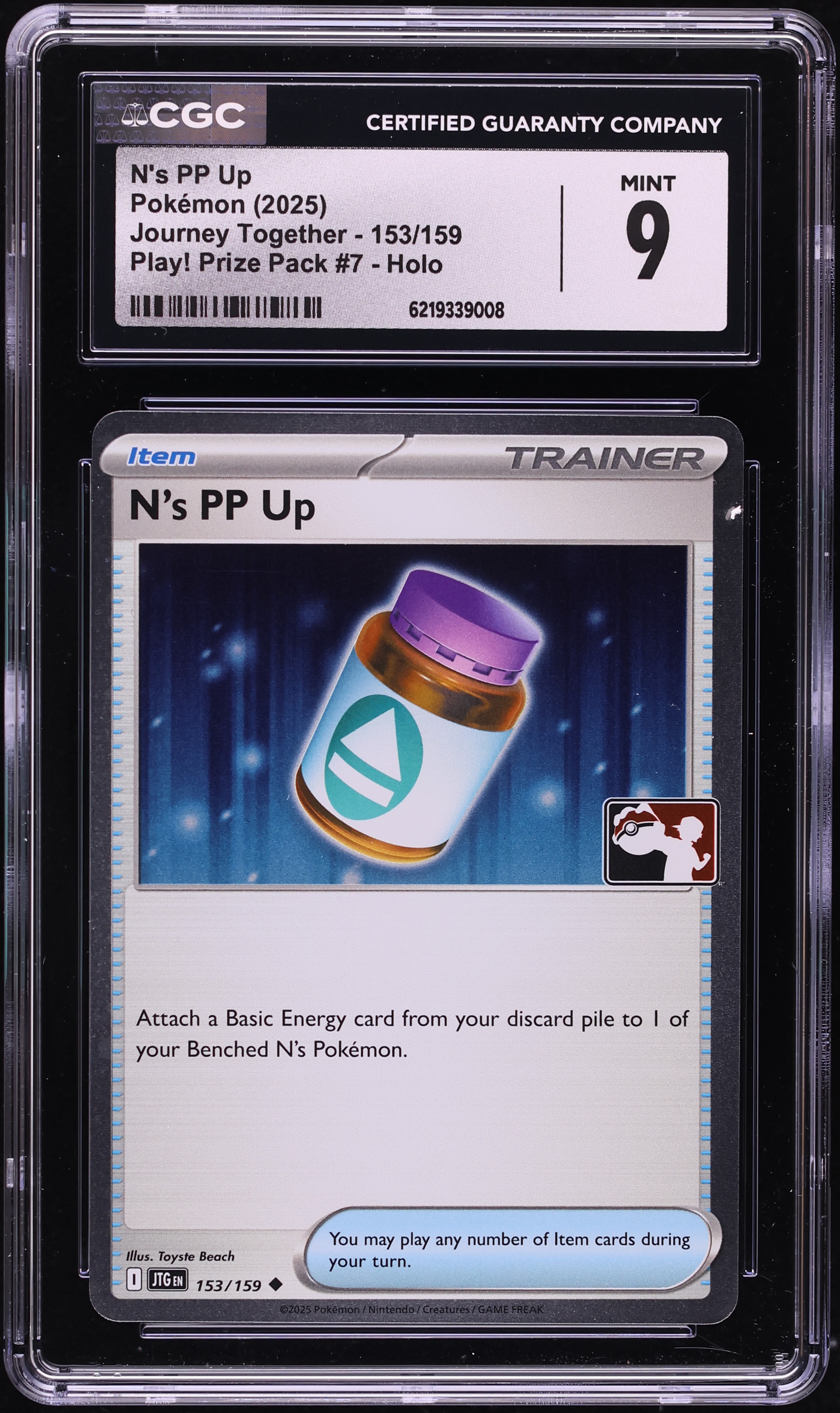 2025 Pokemon Scarlet & Violet Journey Together Play! Prize Pack Holo N's PP Up #153 CGC 9 MINT
