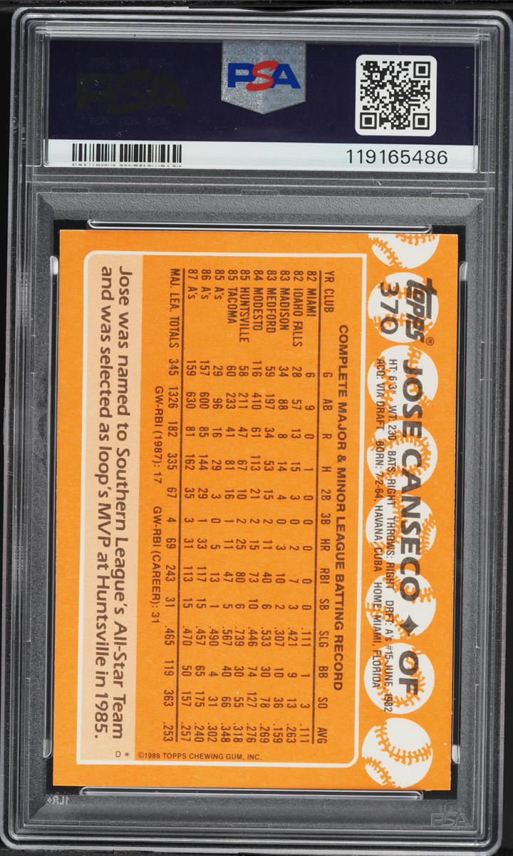 1988 Topps Tiffany Jose Canseco #370 PSA 9 MINT