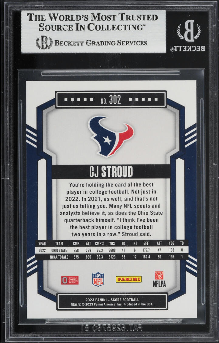 2023 Score Football CJ Stroud ROOKIE #302 BGS 7 NRMT