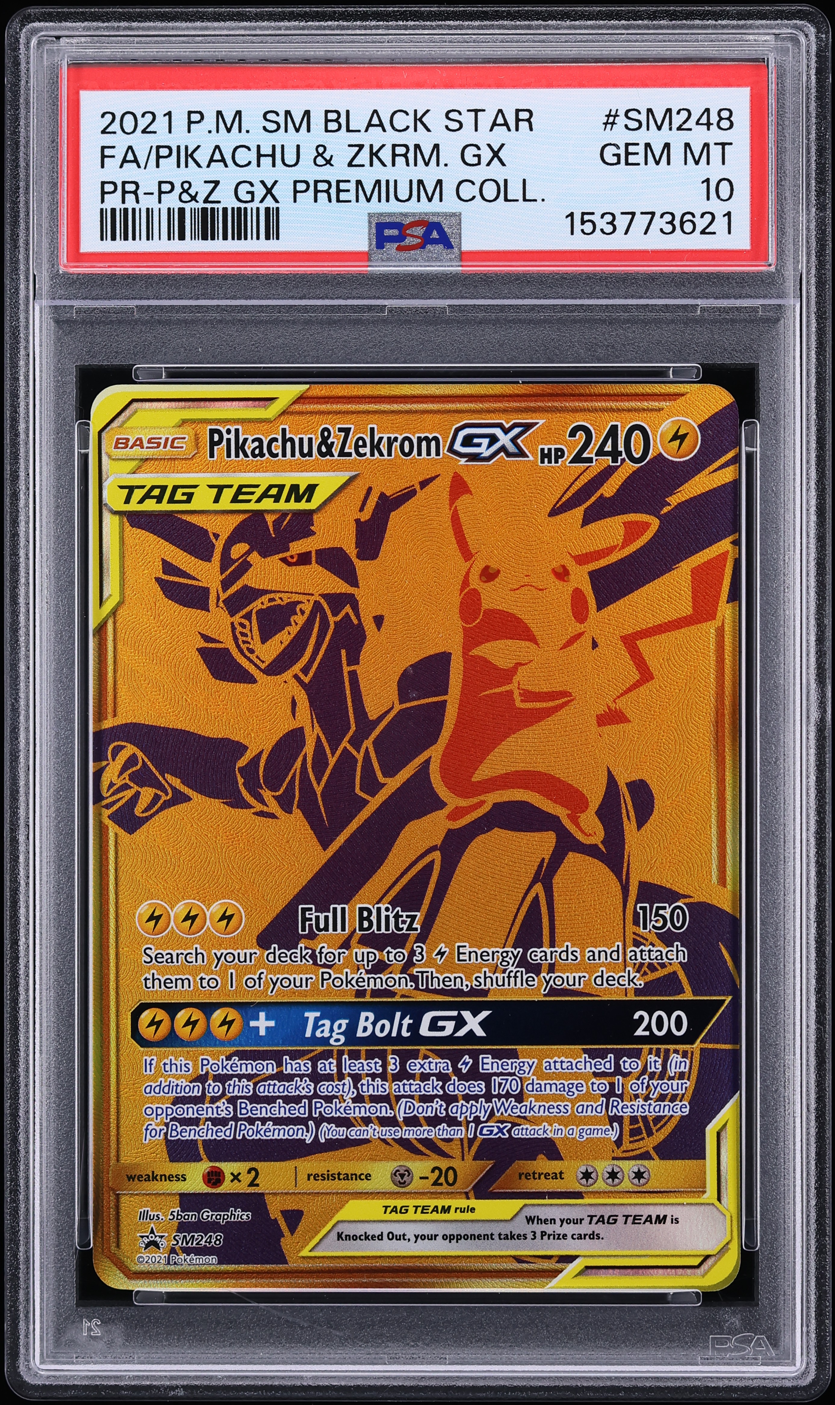 2021 Pokemon SM Promo Premium Collection Full Art Pikachu & Zekrom GX #SM248 PSA 10 GEM MINT