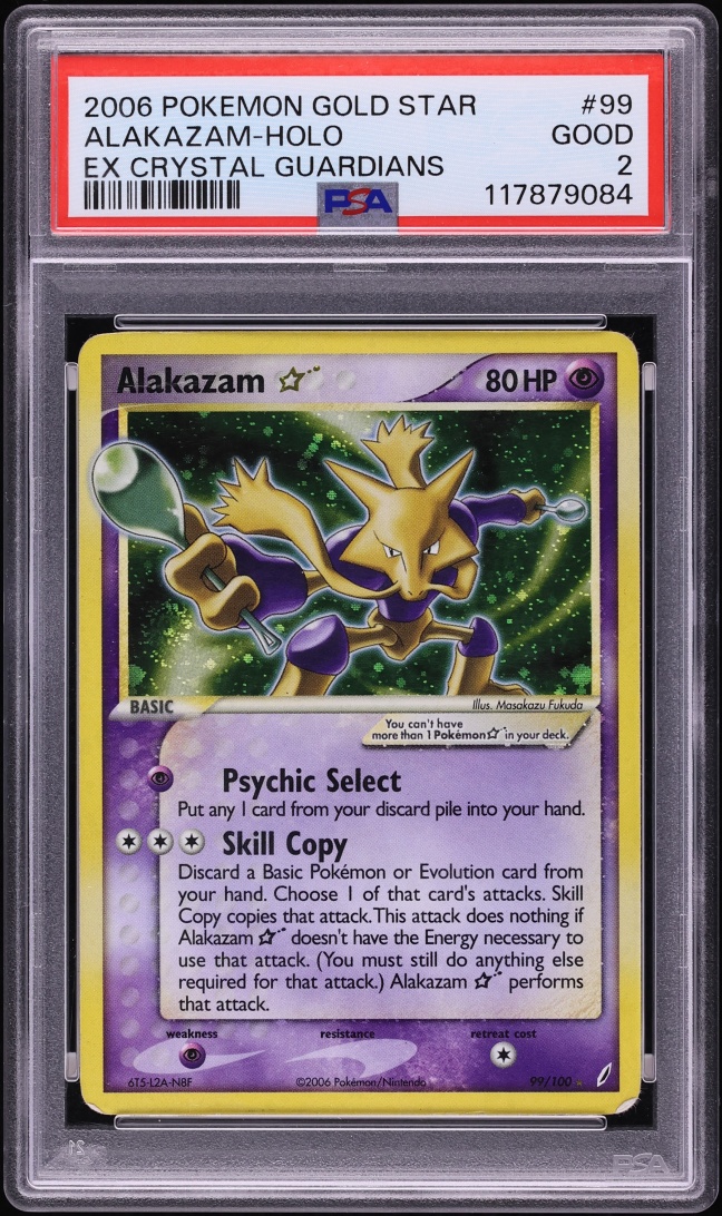 2006 Pokemon EX Crystal Guardians Holo Alakazam Gold Star #99 PSA 2 GD