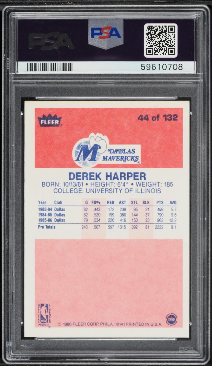 1986 Fleer Basketball Derek Harper #44 PSA 6 EXMT