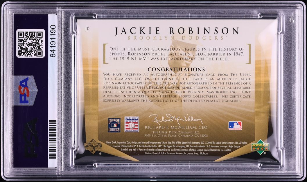 2004 SP Legendary Cuts Signature Jackie Robinson AUTO 1/19 #JR PSA 8 NM-MT