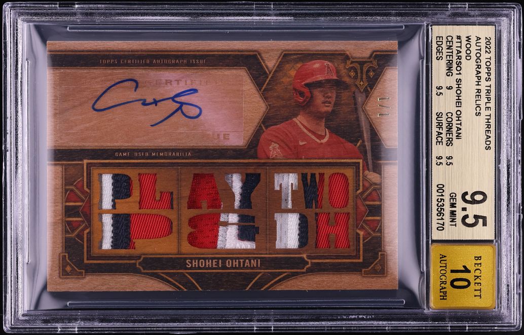 2022 Topps Triple Threads Wood Shohei Ohtani PATCH AUTO 1/1 #TTARSO1 BGS 9.5 GEM MINT
