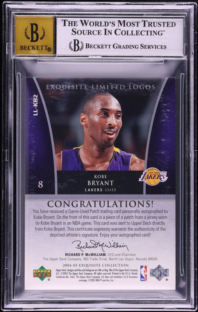 2004 Exquisite Collection Limited Logos Kobe Bryant PATCH AUTO /50 #KB2 BGS 9 MINT