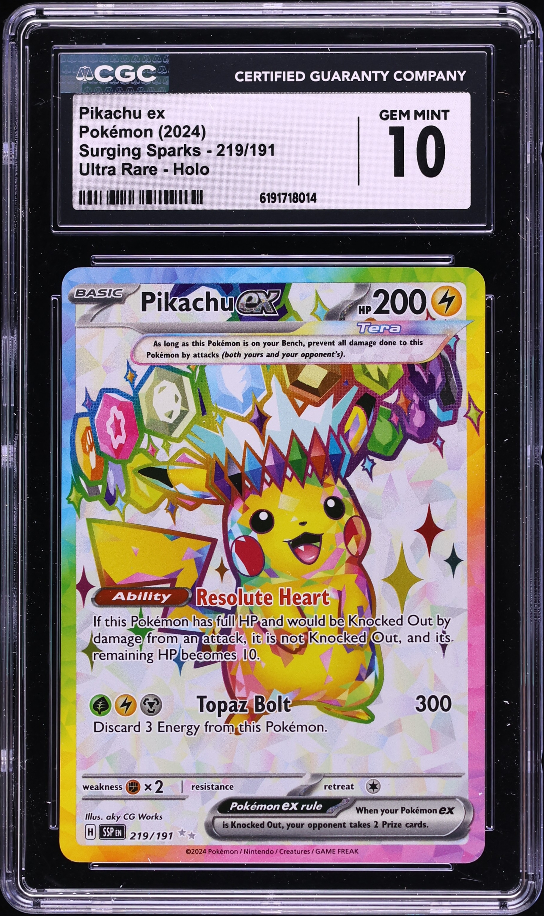 2024 Pokemon Scarlet & Violet Surging Sparks Full Art Pikachu ex #219 CGC 10 GEM MINT
