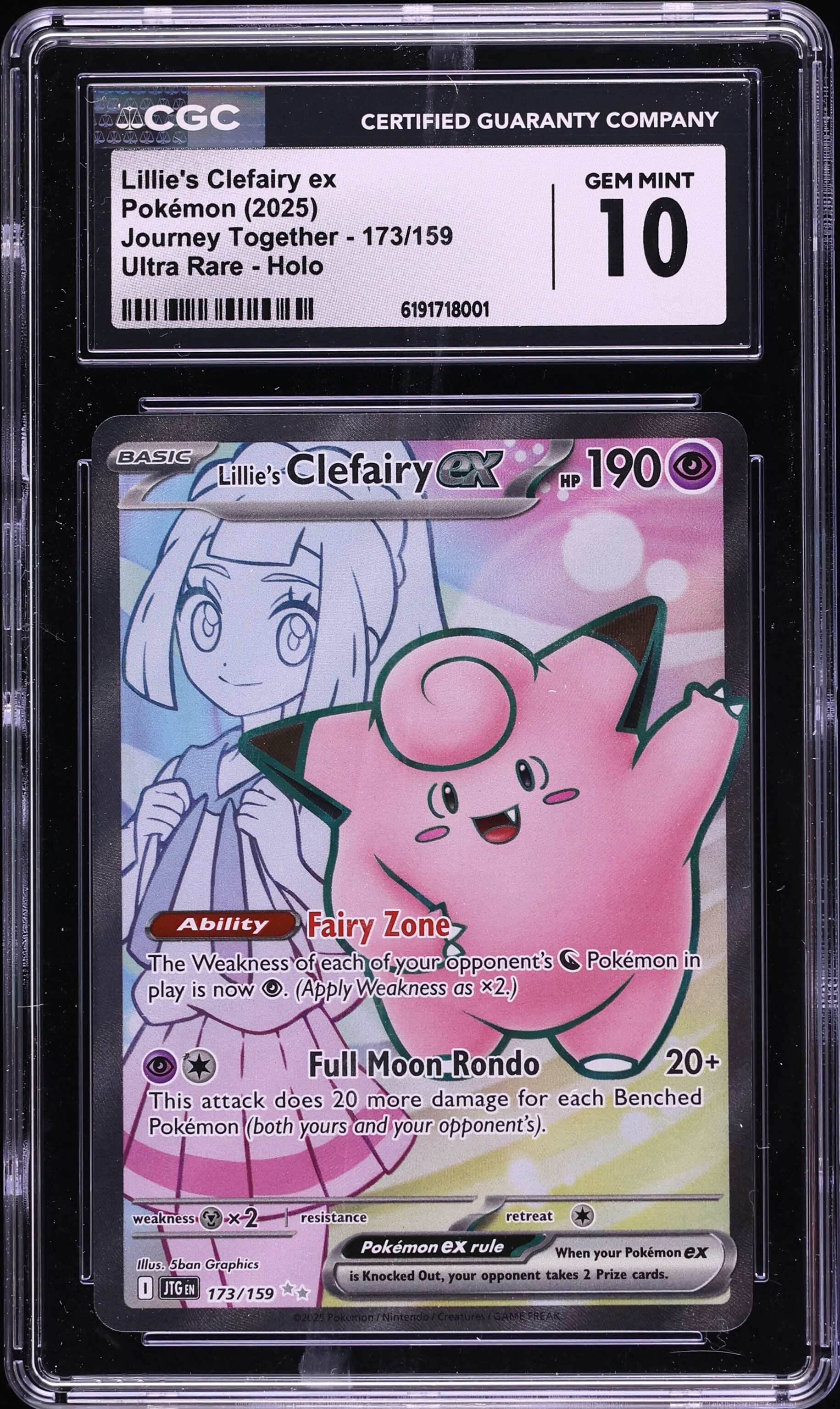 2025 Pokemon Scarlet & Violet Journey Together Full Art Lillie's Clefairy Ex #173 CGC 10 GEM