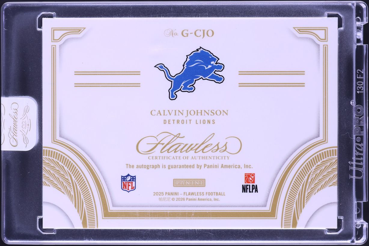 2025 Panini Flawless Greats Platinum Calvin Johnson AUTO 1/1 #G-CJO - Photo 2