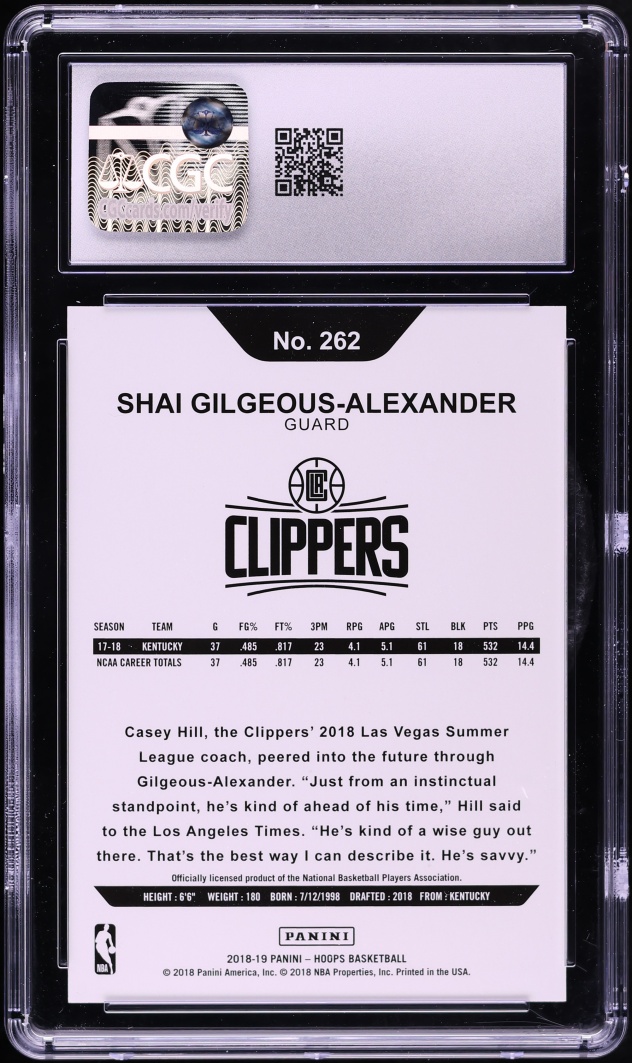 2018 Hoops Shai Gilgeous-Alexander ROOKIE #262 CGC 10 GEM MINT