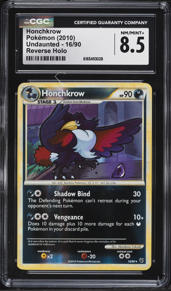 2010 Pokemon HeartGold & SoulSilver Undaunted Reverse Holo Honchkrow #16 CGC 8.5 NM-MT+