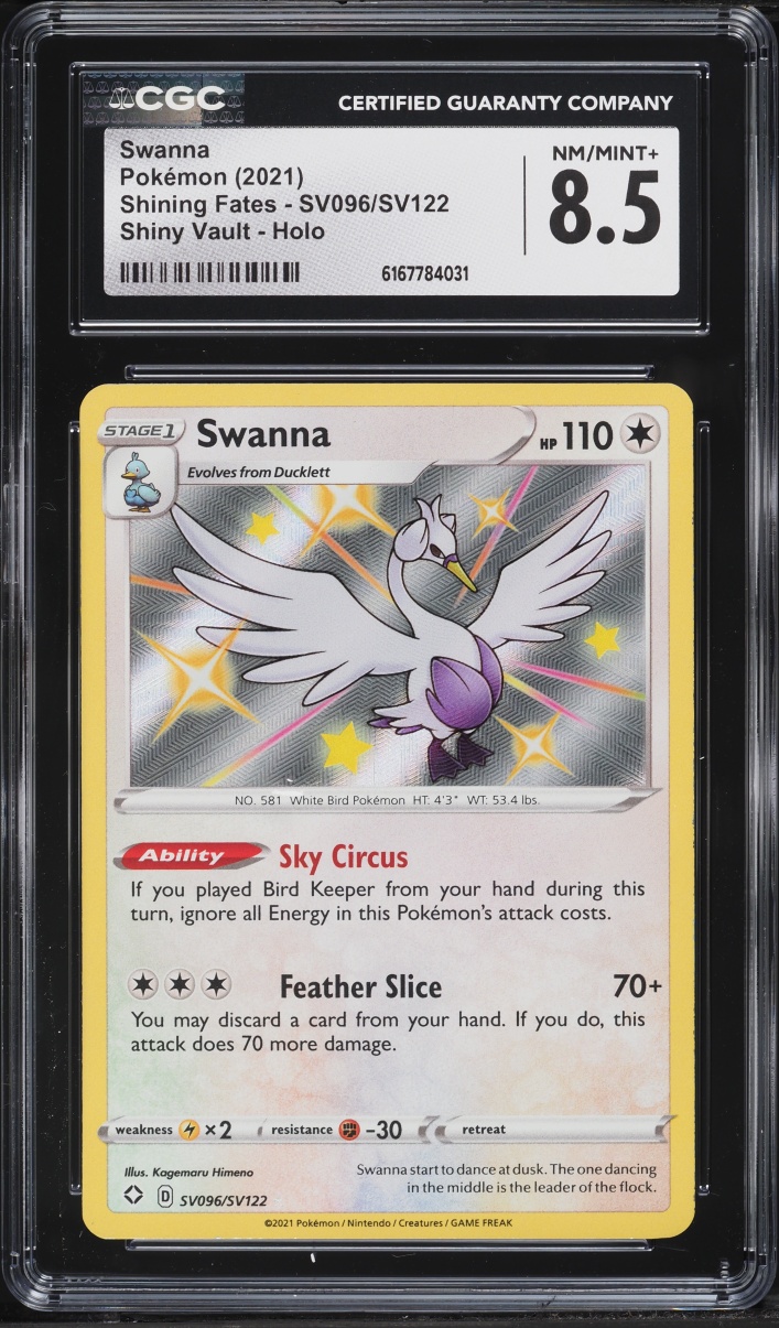 2021 Pokemon Sword & Shield Shining Fates Shiny Vault Holo Swanna #SV096 CGC 8.5 NM-MT+