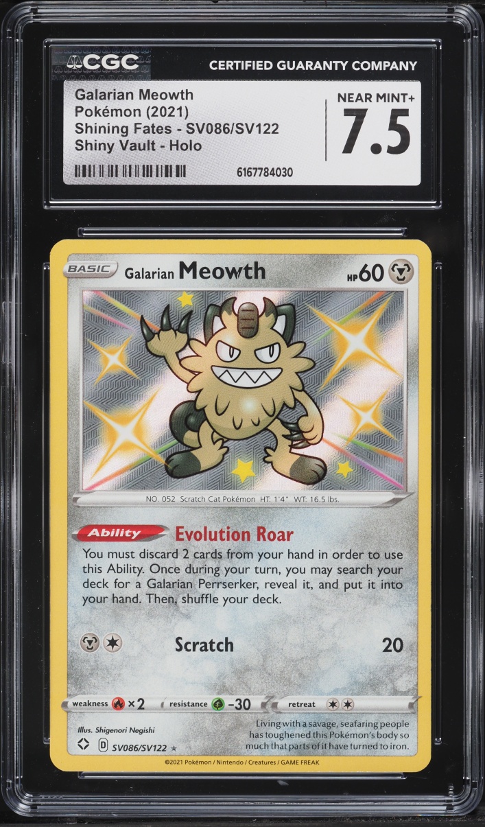 2021 Pokemon Sword & Shield Shining Fates Shiny Vault Holo Galarian Meowth #SV086 CGC 7.5 NRMT+