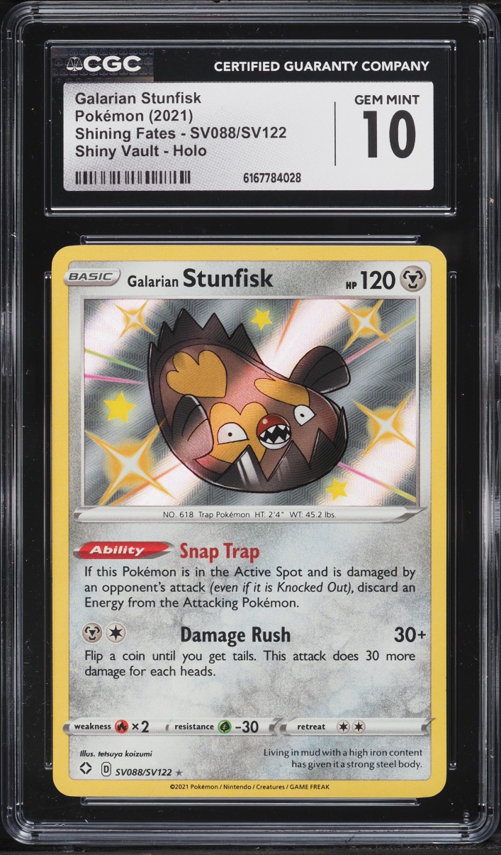 2021 Pokemon Sword & Shield Shining Fates Shiny Vault Holo Galarian Stunfisk #SV088 CGC 10 GEM