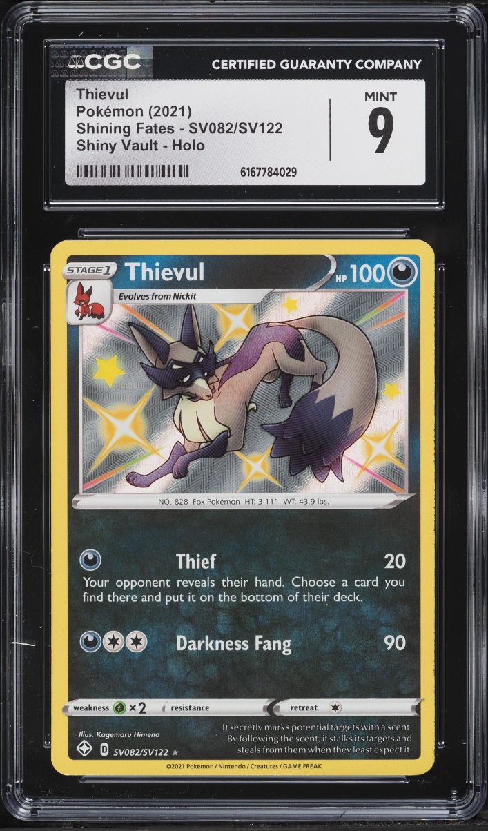 2021 Pokemon Sword & Shield Shining Fates Shiny Vault Holo Thievul #SV082 CGC 9 MINT