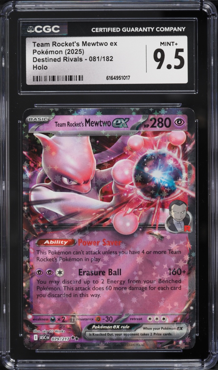 2025 Pokemon Scarlet & Violet Destined Rivals Holo Team Rocket's Mewtwo ex #81 CGC 9.5 MINT+