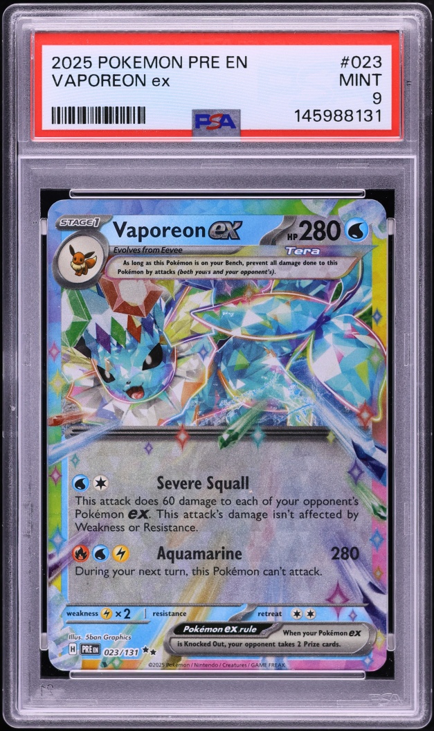 2025 Pokemon Scarlet & Violet Prismatic Evolutions Holo Vaporeon ex #23 PSA 9 MINT