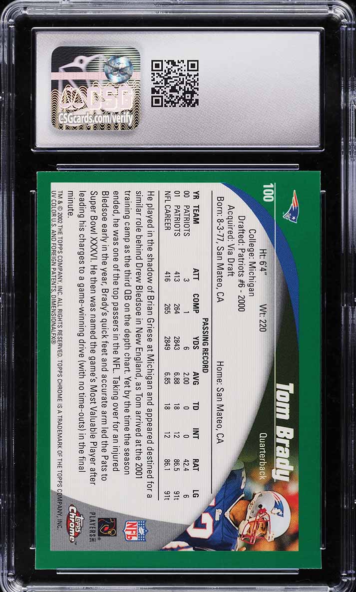 2002 Topps Chrome Tom Brady #100 CSG 9 MINT