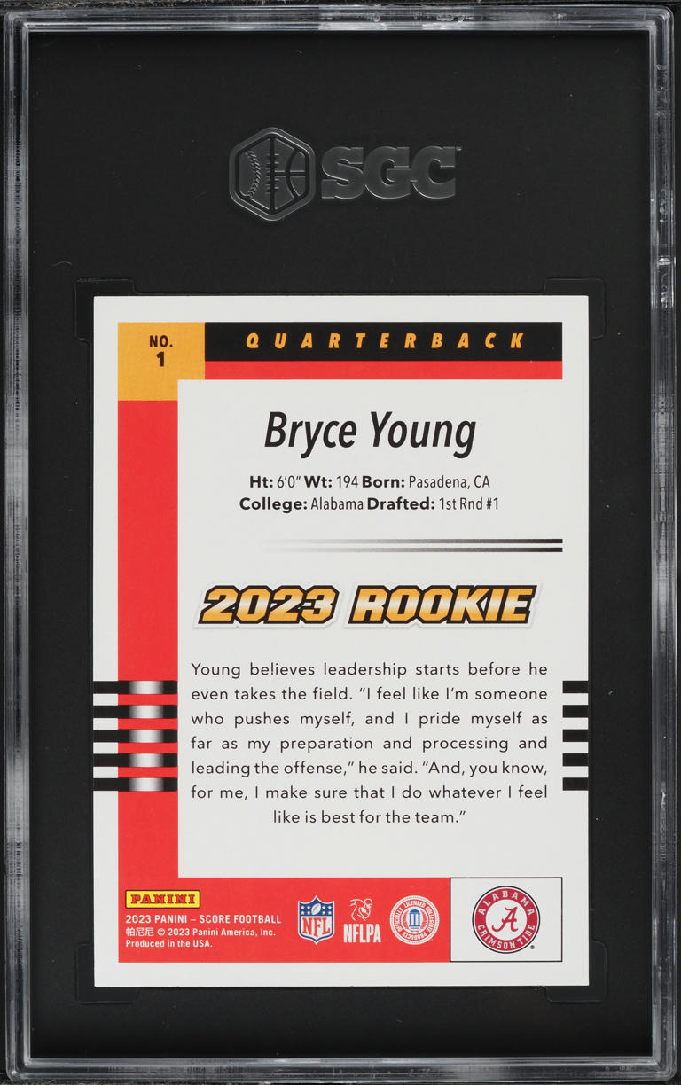 2023 Score '03 Throwback Bryce Young ROOKIE #1 SGC 9.5 MINT+