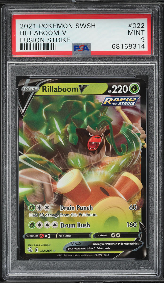 2021 Pokemon Sword & Shield Fusion Strike Rillaboom V #22 PSA 9 MINT