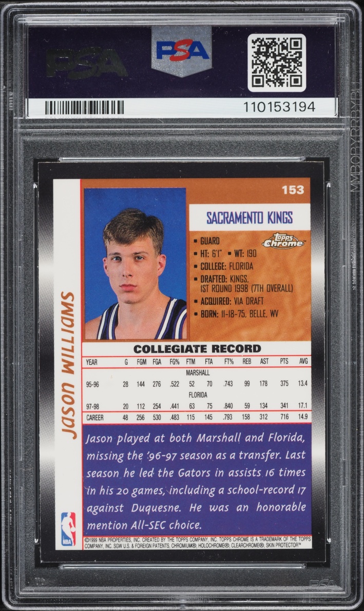 1998 Topps Chrome Jason Williams ROOKIE #153 PSA 9 MINT
