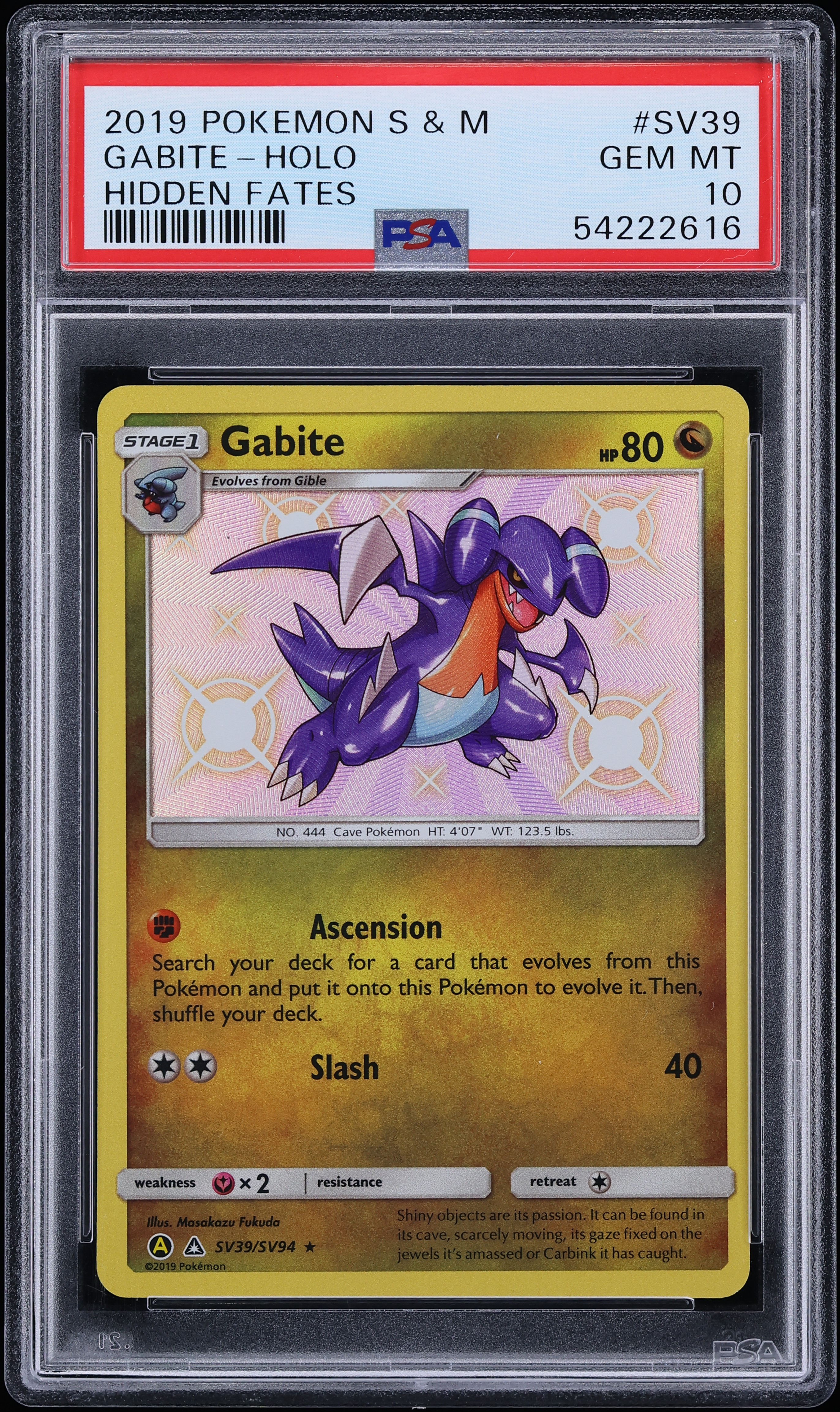 2019 Pokemon Sun & Moon Hidden Fates Shiny Vault Holo Gabite #SV39 PSA 10 GEM MINT