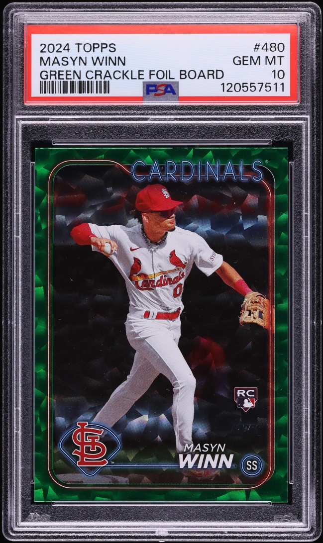 2024 Topps Green Crackle Foil Board Masyn Winn ROOKIE /499 #480 PSA 10 GEM MINT - Photo 1