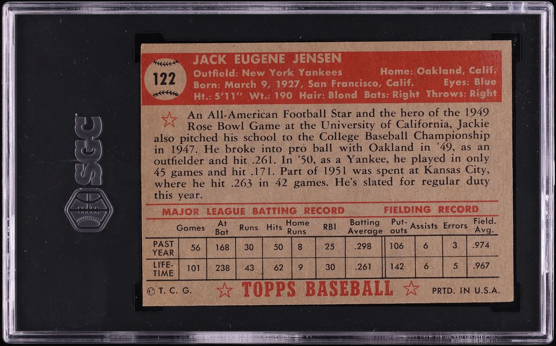 1952 Topps Jack Jensen #122 SGC AUTH - Photo 2