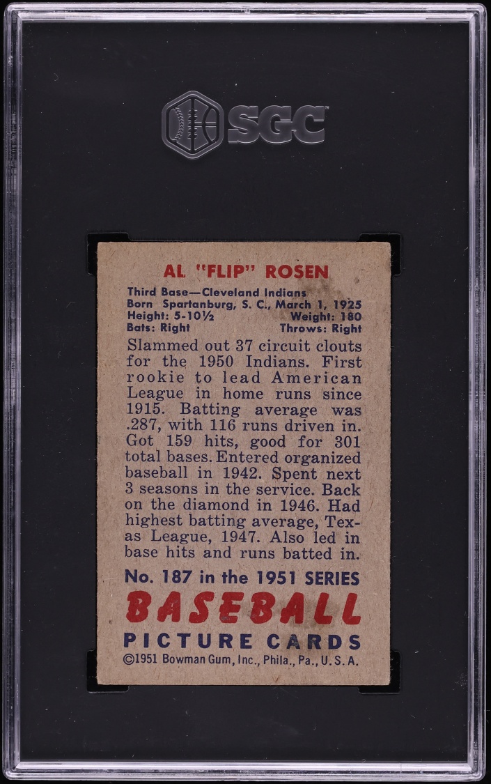 1951 Bowman Al Flip Rosen #187 SGC 4 VGEX - Photo 2