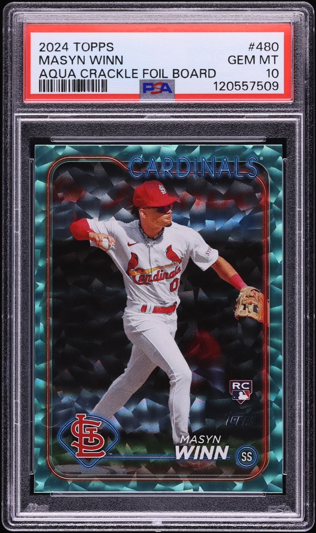 2024 Topps Aqua Crackle Foil Board Masyn Winn ROOKIE /399 #480 PSA 10 GEM MINT - Photo 1