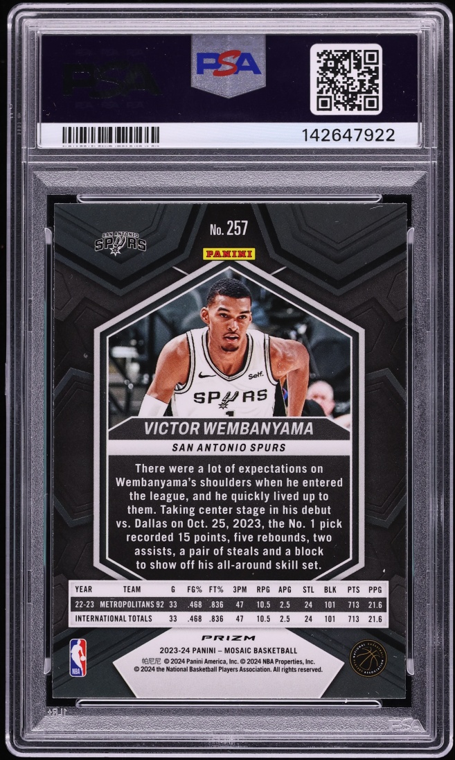 2023 Panini Mosaic Prizm Victor Wembanyama ROOKIE #257 PSA 10 GEM MINT - Photo 2
