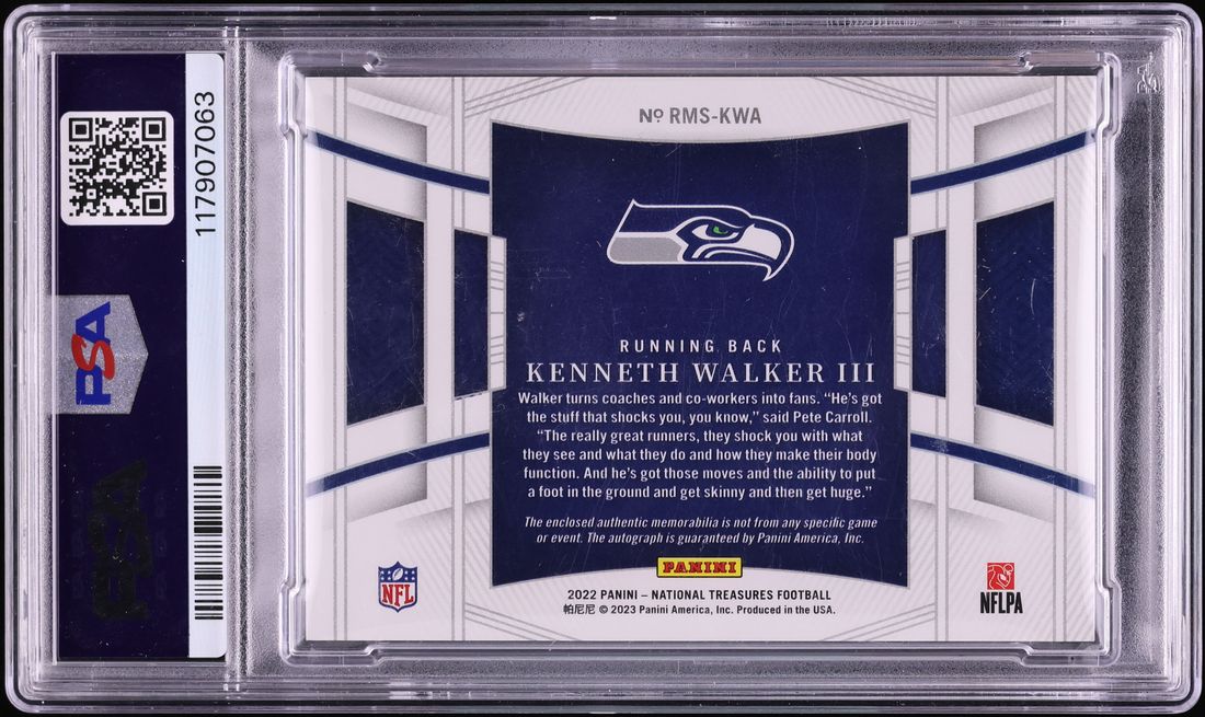 2022 National Treasures Kenneth Walker III ROOKIE PATCH AUTO /99 #RMS-KWA PSA 9 MINT - Photo 2