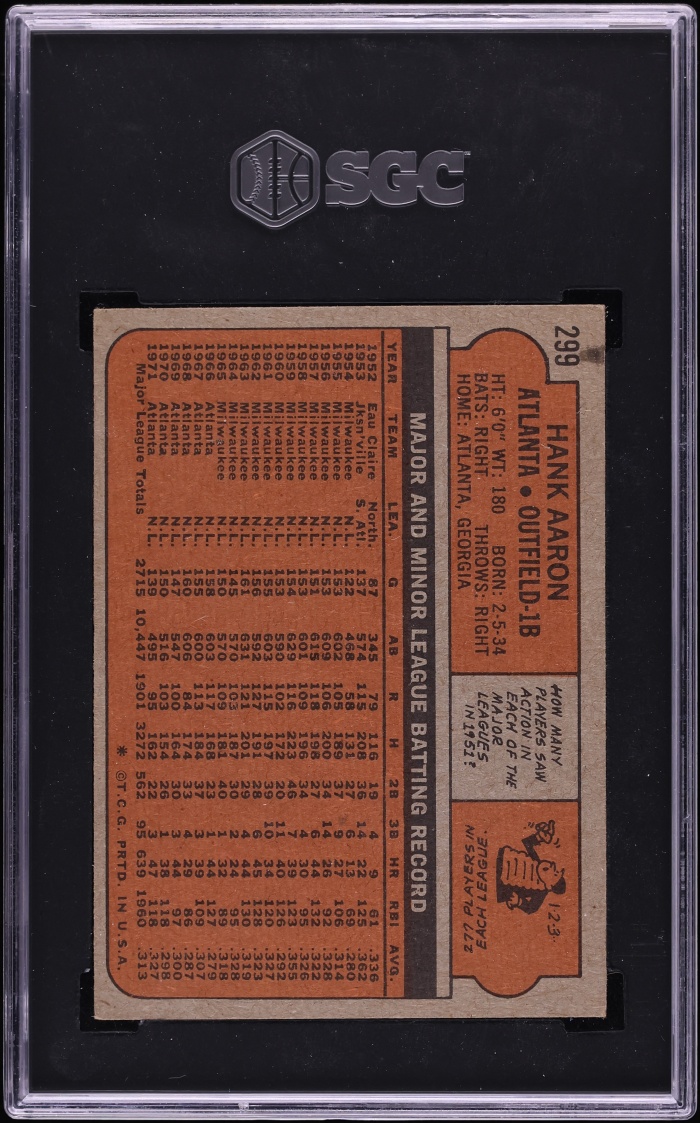 1972 Topps Hank Aaron #299 SGC 3.5 VG+ - Photo 2